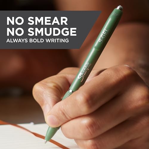 Sharpie S-Gel Gel Pens Drawing Pens Gel Ink For Journaling Writing Coloring Medium Point (0.7Mm) Green Barrel Black Ink 4 Count, Pack of 36