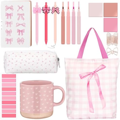 Reallnaive 25 Pcs Pink Stationery Set for College Back to School