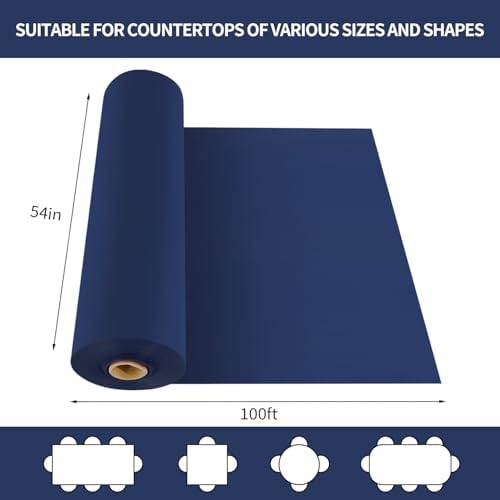 CXPSINC 54 Inch X 100 Feet Plastic Table Cover Roll Disposable Tablecloth with Slide Cutter for All Type/Shape Tables | Party, Banquet, Birthdays, Weddings(Navy Blue, 100 Feet)