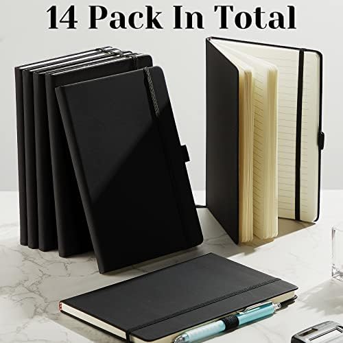 Laumoi 14 Pack Hardcover Lined Journal Notebooks Bulk,Black,A5
