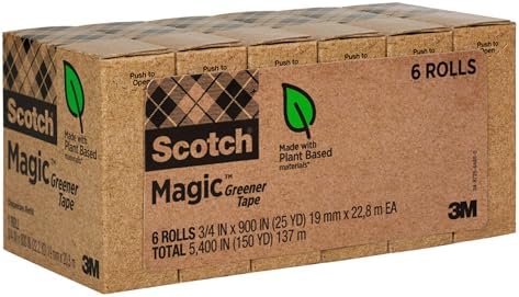 Bundle of Scotch Stainless Steel Refillable Dispenser and 6 Rolls Scotch Magic Greener Tape, Office Supplies and Back to School Supplies