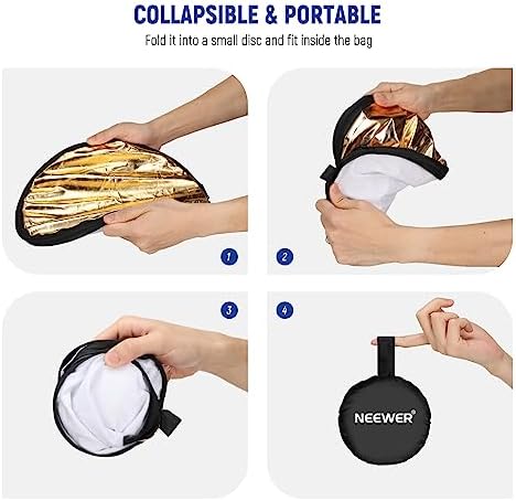 NEEWER 12 Inch/30 Centimeter Light Reflector Light Diffuser 5 in 1 Collapsible Multi Disc with Bag - Translucent, Silver, Gold, White, and Black for Studio Photography Lighting and Outdoor Lighting
