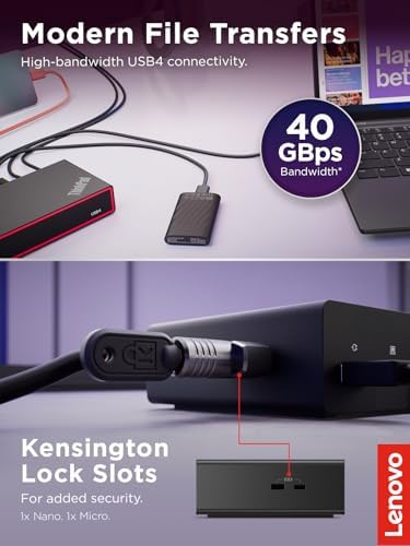 Lenovo ThinkPad USB4 Dock 5000, 40Gbps Bandwidth, Universal Compatibility, 65W Charging, Multiple Display Support, Black