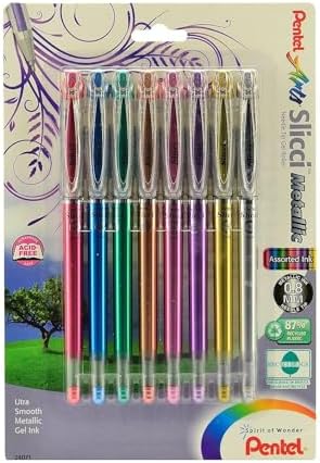 Pentel Arts Slicci Metallic 0.8 mm Needle Tip Gel Pen, Assorted Colors, 8 Pack (BG208BP8M)