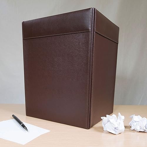 Dacasso 14 Quart Chocolate Brown Leather Square Waste Basket - Luxury Executive Decor and Office Essential