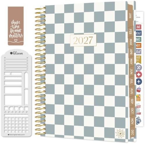 bloom daily planners 2027 Planner (January - December 2027) - Weekly & Monthly Softcover Planner for Women - Calendar Year Inspirational Agenda Book with Stickers - 5.5" x 8.25" - Checkered, Teal