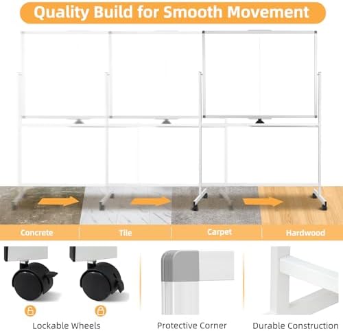 Rolling Dry Erase Whiteboard with Stand, 48" x 36" White Board on Wheels