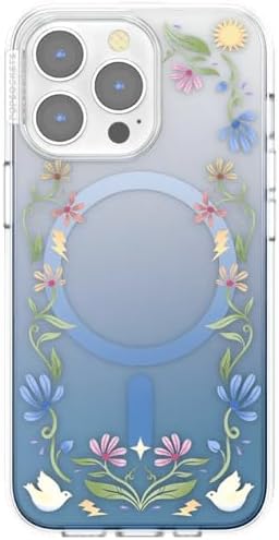 PopSockets iPhone 13 Pro Phone Case with MagSafe, Wireless Charging Compatible, Disney - Boho Wildflowers Blue