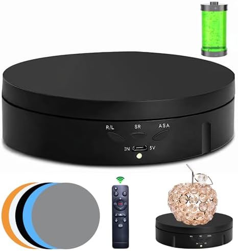 JAYEGT Motorized Rotating Display Stand, 5.74inch /22lbs Load, 360 Degree Electronic Turntable Display Stand for Photography Products Shows , Jewelry, with 5 Colors Backgrounds (Black/Remote Control)