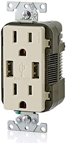 Leviton T5632-T Type-A USB in-Wall Charger with 15A Tamper-Resistant Outlet, USB Charger for Smartphones, Light Almond