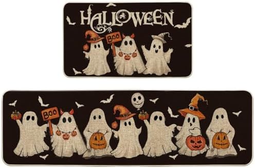 Artoid Mode Ghost Bat Black Halloween Kitchen Mats Set of 2-17x29+17x59