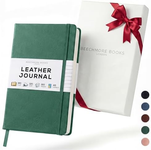 BEECHMORE BOOKS A5 5x8 Lined Leather Journal For Men, 120 GSM with Gift Box
