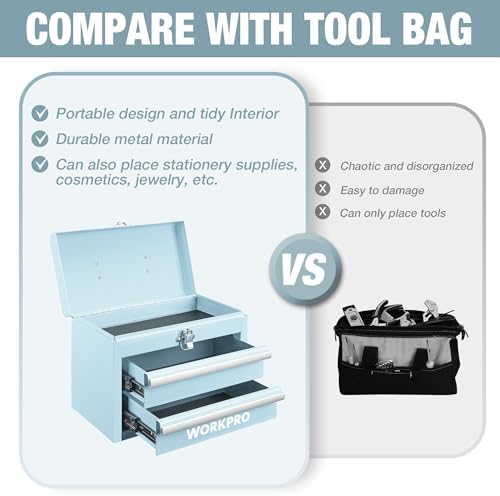 WORKPRO Portable Mini Metal Tool Box with 2 Drawers