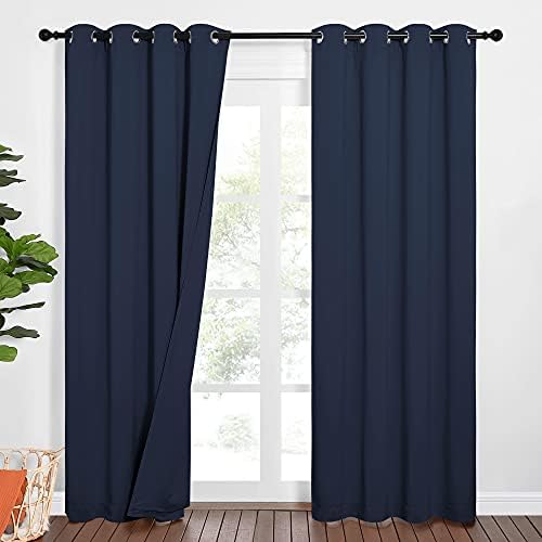 NICETOWN Sound Blocking Blackout Curtains for Patio Door, Heavy-Duty Space Divider for Living Room, Lined Insert Noise Reduction, Thermal Insulation (Navy, W52 x L84)
