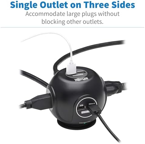 Tripp Lite Surge Protector 3-Outlet Spherical Surge Protector, 4 USB Ports (4.8A Shared) - 6-ft. (1.83 m) Cord, 5-15P Plug, 540 Joules, Black (TLP36USB)