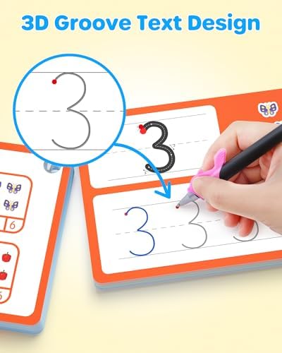 D-FantiX Large Magic Grooved Practice Copybook 5 Pack with Pens & Magic Grooved Writing Practice for Kids Age 3-5