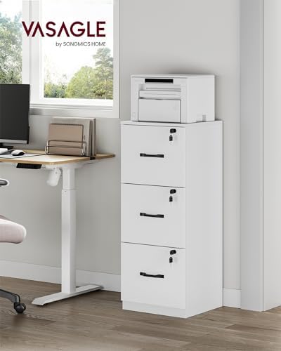 VASAGLE 3 Drawer File Cabinet with Locks, for A4, Letter Sized Documents