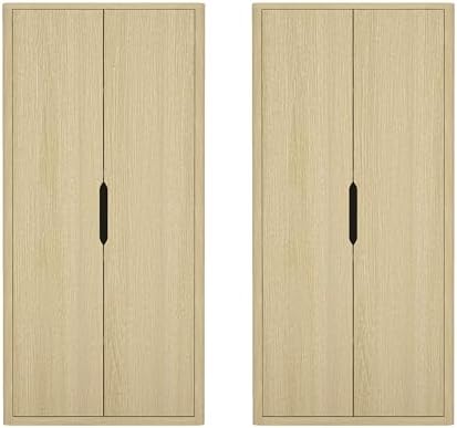 Manhattan Comfort Rivington Bookshelf 79 in Tall 5-Tier Bookcase, Modern Soft Close Storage Cabinet, Handle-Free, Round Corner Design for Living Room, Bedroom, or Home Office, Set of 2 in Natural Oak