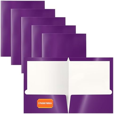 Better Office Products 2 Pocket Glossy Laminated Purple Paper Folders, Letter Size, Purple Paper Portfolios, Box of 25