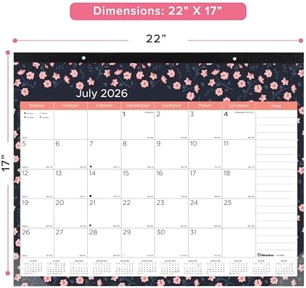 Blueline® Colorful Academic Monthly Desk Pad Calendar, 18 Months, July 2026 to December 2027, 22" x 17", Blossom Design (CA1716BD)