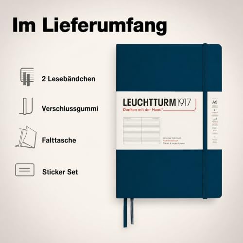 LEUCHTTURM1917 - Notebook Hardcover Medium A5-251 Numbered Pages for Writing and Journaling - Thinking Ahead (Ruled Paper, Deep Sea)