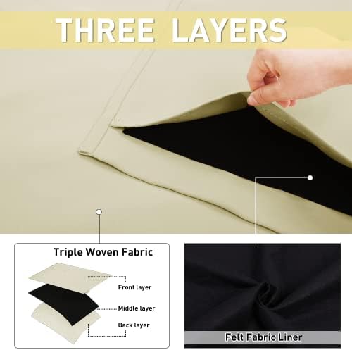NICETOWN Sound Barrier 100% Blackout Divider Curtains 84", Noise, Heat and Cold Blocking Drapes with Felt Fabric Lining for Noise Reducing/Nursery/Daytime Sleep/Bedroom (Beige, 2 PCs, 52" Wide)