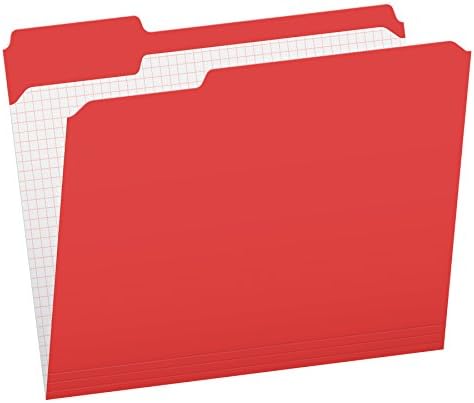 Pendaflex Colored File Folders, Letter Size, 1/3 Cut Tab, Red | Reverse any folder and the printed interior grid becomes a writing panel. Reinforced tabs, 100 per box, made in the USA.