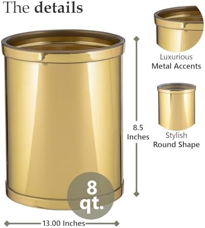 Kraftware Mylar Round Waste Basket, 11", Polished Brass Color