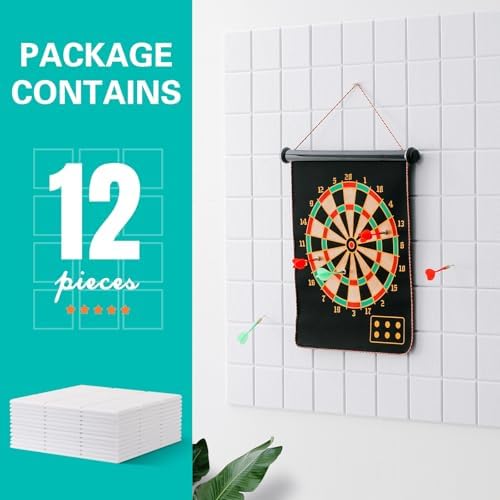 Cork Board for Walls 48" x 36", Bulletin Board for Office Decor, 12 Pack Felt Wall Tiles with Safe Removable Adhesive, Pin Tack Corkboard for Quilting Design & Dart Wall Protector - White