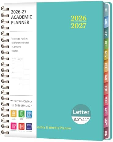 Planner 2026-2027, Weekly and Monthly Academic Planner, July 2026 - June 2027, Hardcover Calendar Agenda Book for School Year Planning, School Supplies for Teacher and Student, Letter Size(8.5'' x 11'')