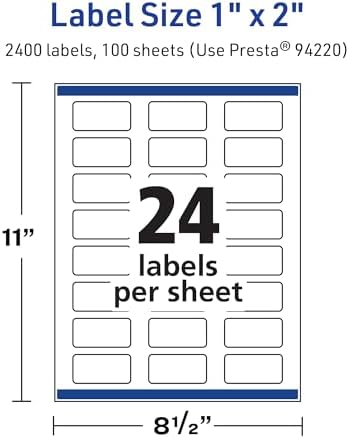 Avery TrueBlock Matte White Rectangle Labels, Sure Feed Technology, 1" x 2", 2,400 Matte White Labels, Print-to-The-Edge, Laser/Inkjet Printable, Great for Packaging and Product Merchandising