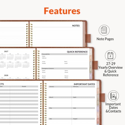 SUNEE 2027 Weekly & Monthly Planner 9"x11.2"- 12 Month (January 2027 - December 2027), Vegan Leather Cover, Pocket, Bookmark, Notes, Monthly Tab, Brown