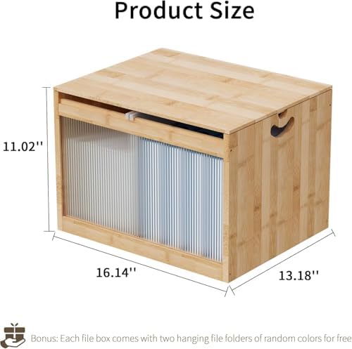 Bamboo Hanging File Organizer, Desktop File Box with Lids, 2 Pack, Natural | Removable Lid, Clear Acrylic Side Panels, 4 Hanging Folders Included, Helps Reduce Dust, Letter & Legal Size, Easy Assembly