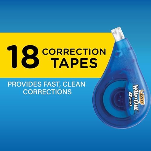 BIC Wite-Out EZ Correct Correction Tape, Tear-Resistant and No Dry Time, 18-Count in White (Pack of 9)