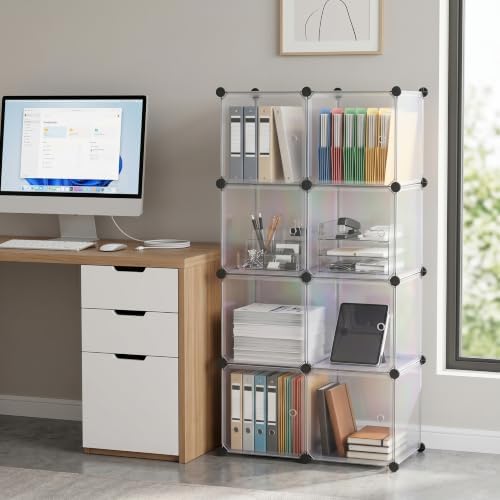12-Cube Storage Organizer with Doors, Modular Closet Cabinet Storage Shelf, DIY Stackable Plastic Cube Bookshelf for Bed