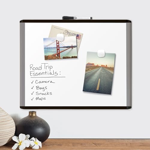 U Brands Magnetic Dry Erase Board White Board, 16" x 20", Black and Grey Frame, Includes Marker and Magnet