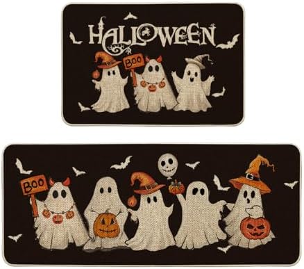 Artoid Mode Ghost Bat Black Halloween Kitchen Mats Set of 2-24x35+24x59