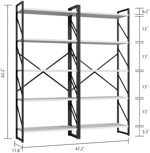 Shintenchi 2-Tier Bookshelf: Tall Industrial Bookcase for Living Room/Home/Office, Modern Book Holder with Storage Rack Shelves - White