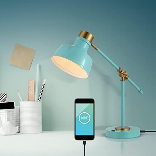 JONATHAN Y Allegra Metal Task Desk Lamp USB Port 18.5", Cyan/Brass Gold