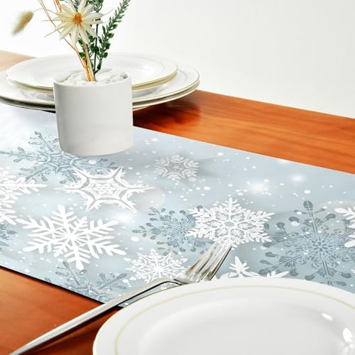 ALAZA Double-Sided Silver Winter Abstract Christmas Table Runner 18x72 Inches Long,Table Cloth Runner for Wedding Birthday Party Kitchen Dining Home Everyday Decor