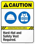 Hard-Hat and Safety Vest Required Sign, ANSI Caution Sign,