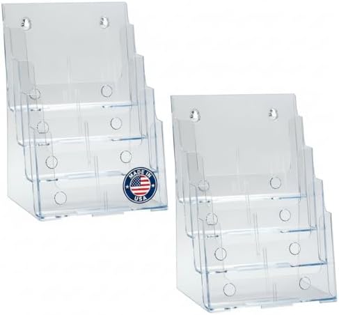 Azar Displays 252376-2PK Four Tier, Four Pocket Letter Brochure File Holder for Flyer, Office Supplies, Paper Document or Magazines, Clear Organizer for Wall and Counter Desktop Stand, 8.5" x 11" (2-Pack)