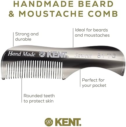 Kent A 81T Graphite X-Small Gentleman's Beard and Mustache Pocket Comb, Fine Toothed Pocket Size for Facial Hair Grooming and Styling. Saw-cut of Cellulose Acetate, Hand Polished. Hand-Made in England