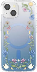 PopSockets iPhone 13 Phone Case with MagSafe, Wireless Charging Compatible, Disney - Boho Wildflowers Blue