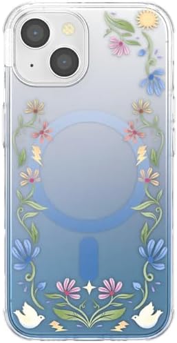 PopSockets iPhone 13 Phone Case with MagSafe, Wireless Charging Compatible, Disney - Boho Wildflowers Blue