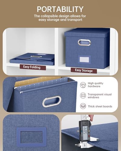 Oterri File Organizer with Lid, File Box, File Cabinet for Letter File Folder Storage, Hanging File Organizer for Office/Decor/Home,Document Organizer, 1 Pack,Blue-Box Only