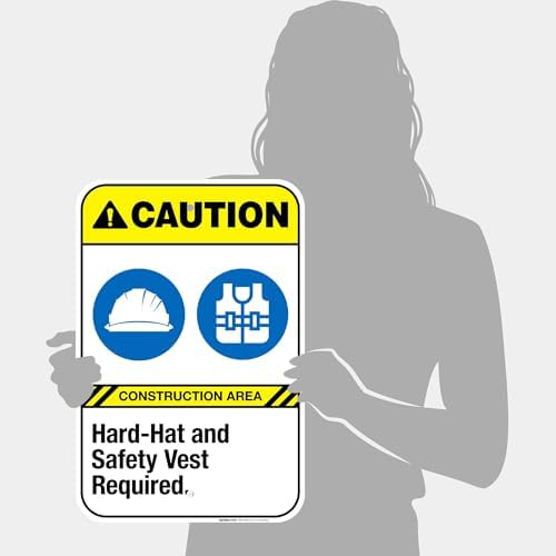 Hard-Hat and Safety Vest Required Sign, ANSI Caution Sign,
