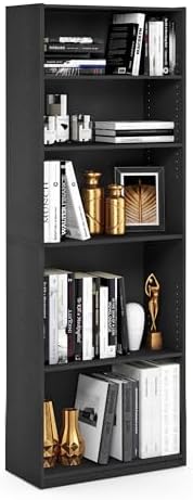 Furinno Jaya 5-Tier Book Shelf with Adjustable Shelves, Darkwood