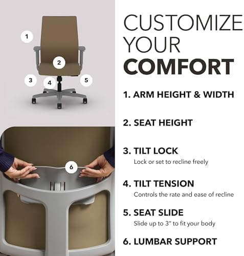 HON Ignition 2.0 Ergonomic Office Chair, Lumbar Support, Quicksand