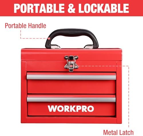 WORKPRO Portable Mini Metal Tool Box with 2 Drawers